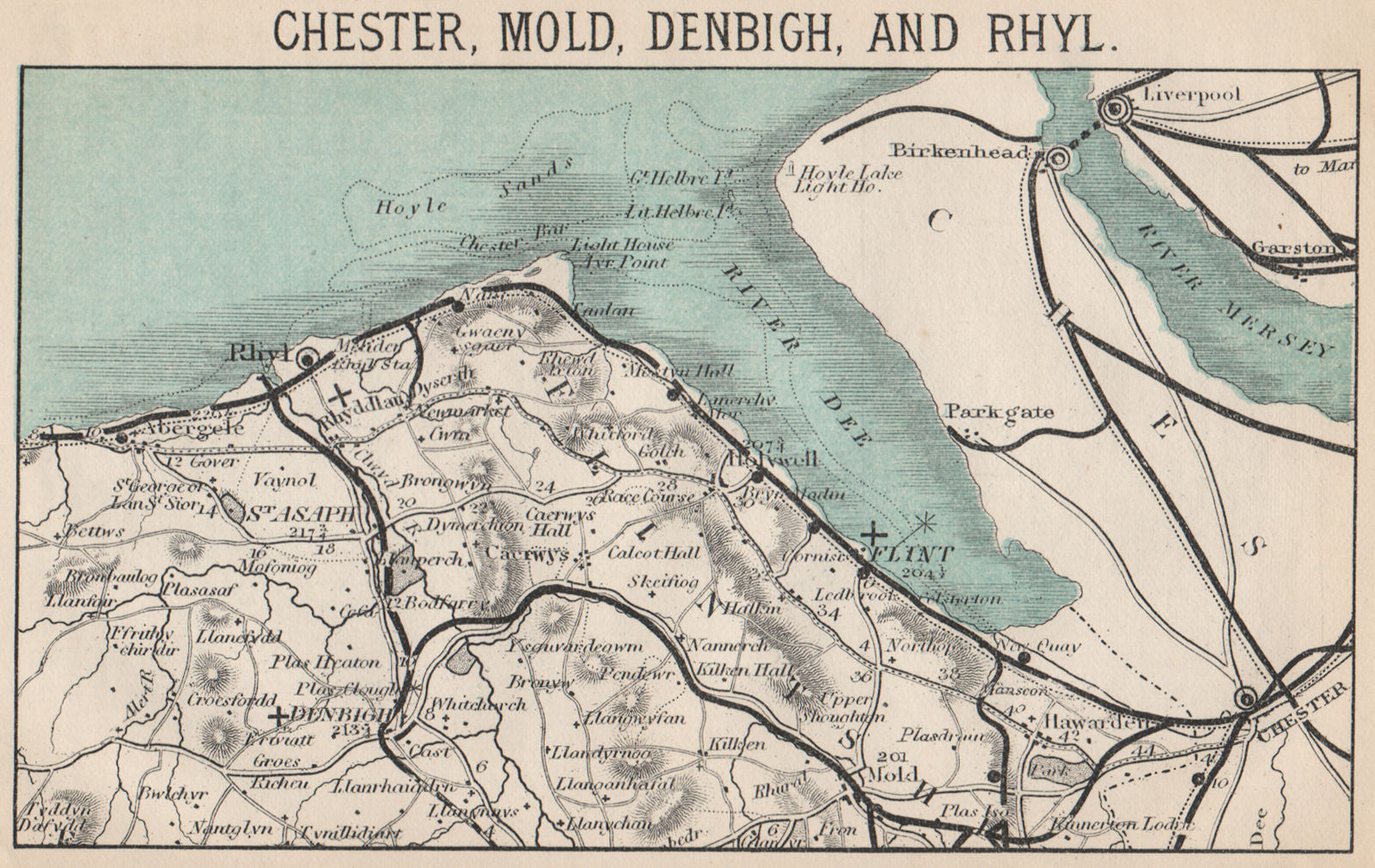 CHESTER, MOLD, DENBIGH, AND RHYL. Flintshire. Deeside. WARD LOCK 1893 map